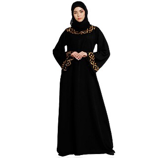 Classic abaya with embroidery work- Black