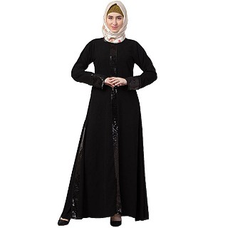 Designer abaya with sequins work- Black