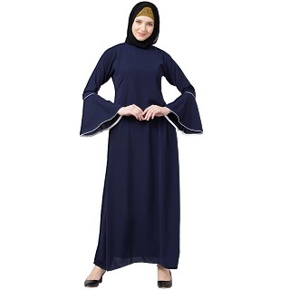 Casual A-line abaya with bell sleeves- Navy Blue