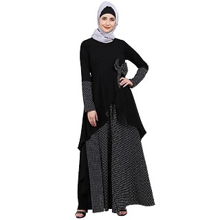 Polka dotted asymmetrical dress abaya- Black