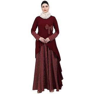 Polka dotted asymmetrical dress abaya- Maroon