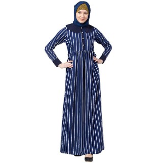 Blue and White striped abaya with Baby collar