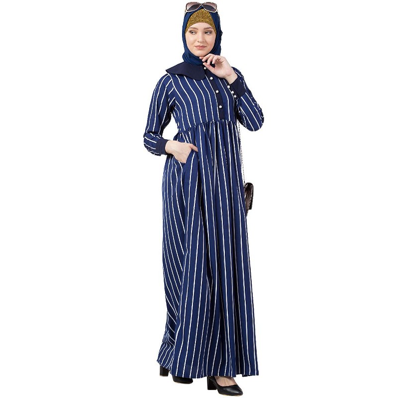 Abaya online- Striped abaya with baby collar at www.beingtraditional.com