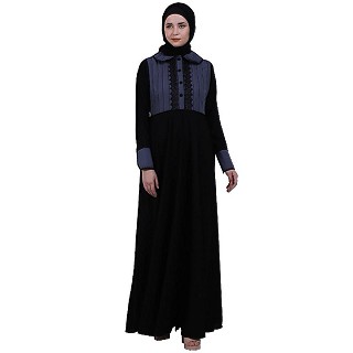 Dual colored abaya with Baby collar- Black-Grey