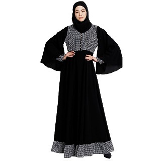 Dual colored Designer abaya- Black-White