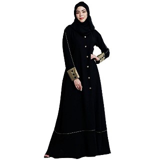 Designer abaya with fashionable buttons-Black