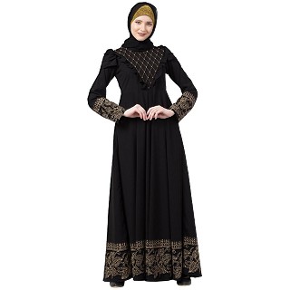 Designer printed Umbrella abaya with handwork- Black