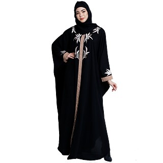 Front open kaftan with embroidery work- Black