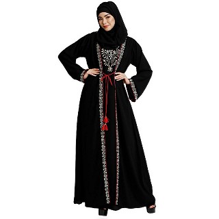 Layered abaya with embroidery work-Black