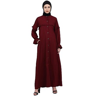 Front open classic frill abaya- Maroon