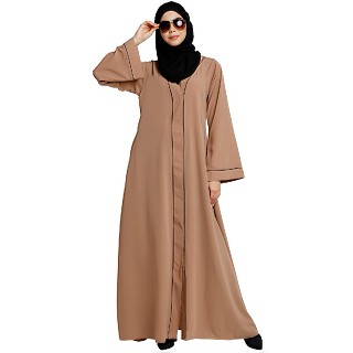 Front open abaya with piping work- Khaki
