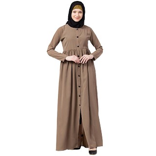 Front open abaya with pintucks- Beige