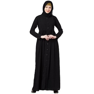 Front open abaya with pintucks- Black