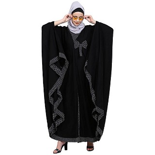 Kaftan abaya with polka dots- Black