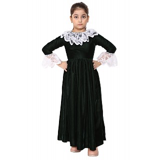Premium Velvet Dress for Kids- Green