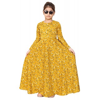Mustard printed Umbrella Dress abaya for kids