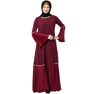 Double layered pleated abaya- Maroon