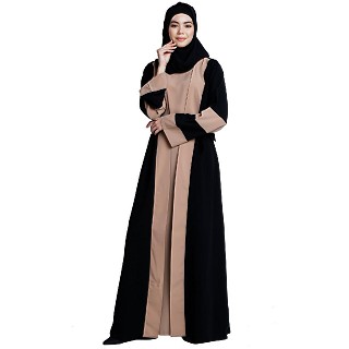Dual colored Dubai style abaya- Black-Khaki