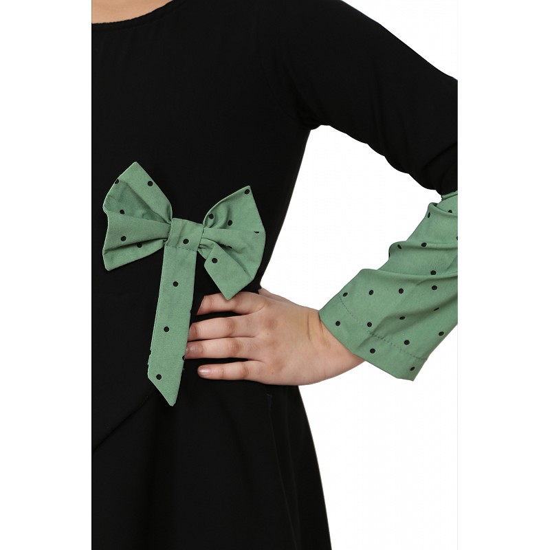 Designer abaya online- Polka dotted asymmetrical matching combo dress f