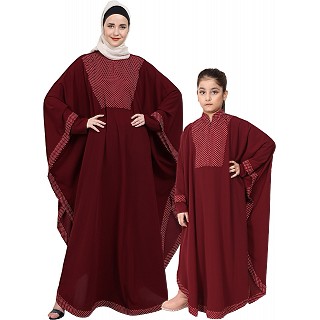 Indo Classic Mother and Daughter matching combo Kaftan-Maroon
