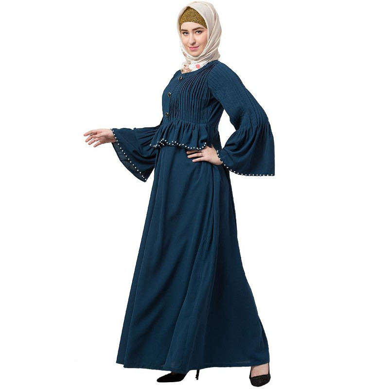 Abaya online- Buy Designer pintuck abaya with pearl work at www.shiddat...