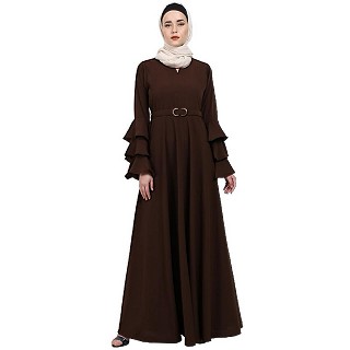 Umbrella abaya with bell sleeves- Coffee Brown