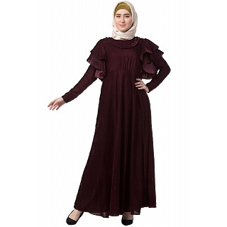Designer velvet Bridal abaya- Maroon